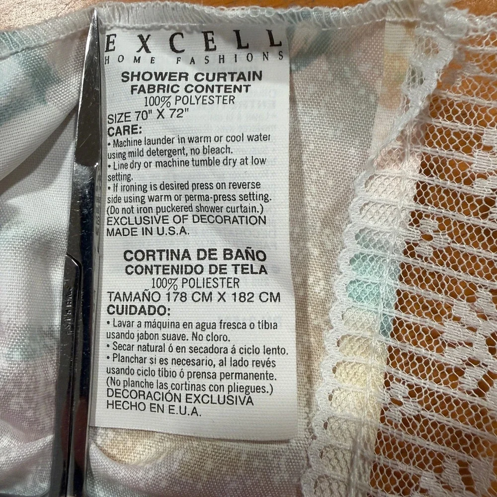 Excell Home Vintage 90s TOPPER Pastel Floral Ruffle Shower Curtain Lace 70x72